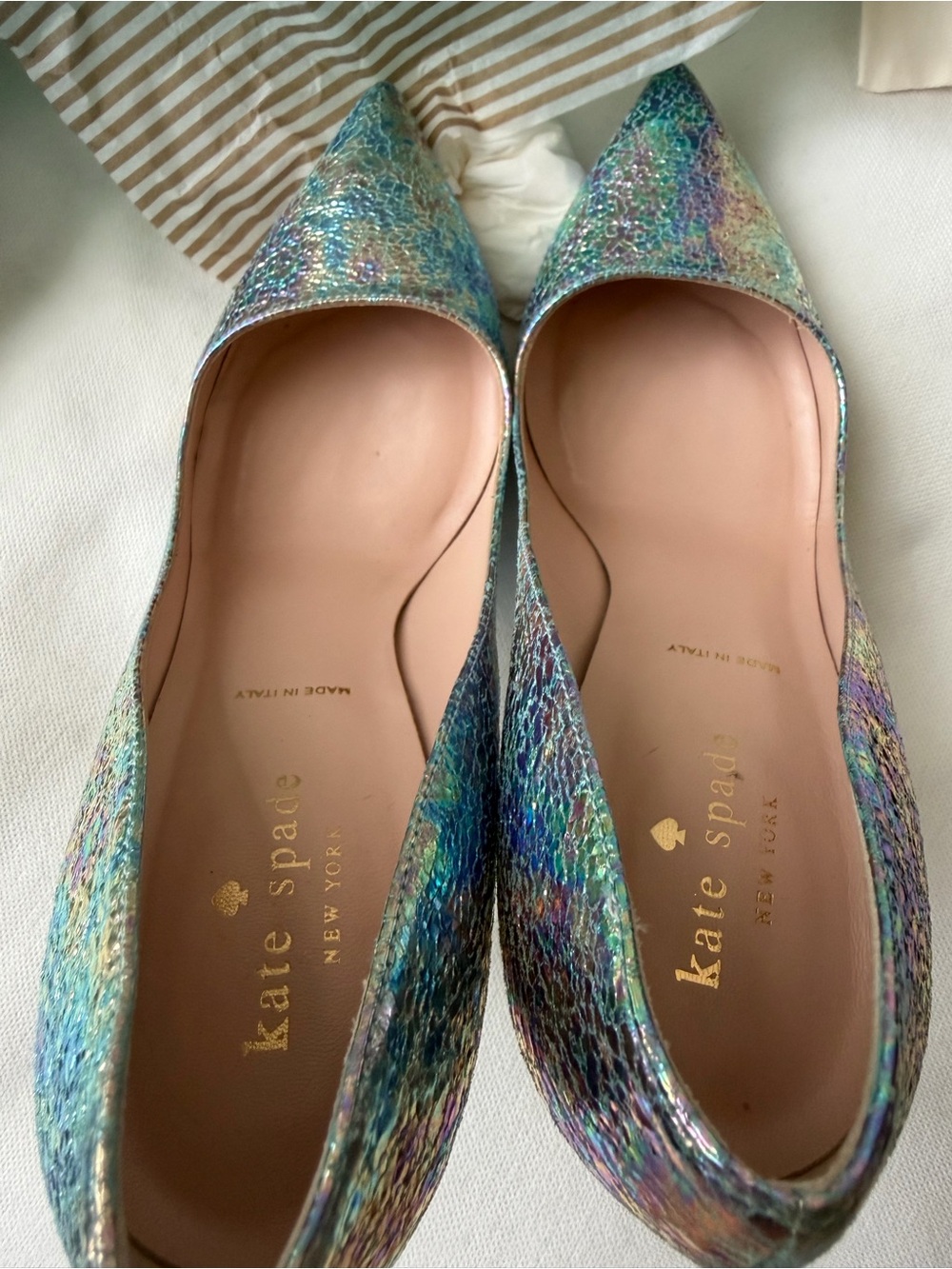 Kate Spade Larisa Iridescent Blue Swirl Pumps Heels Size 8 – Box & Dust Bag - Picture 7 of 11